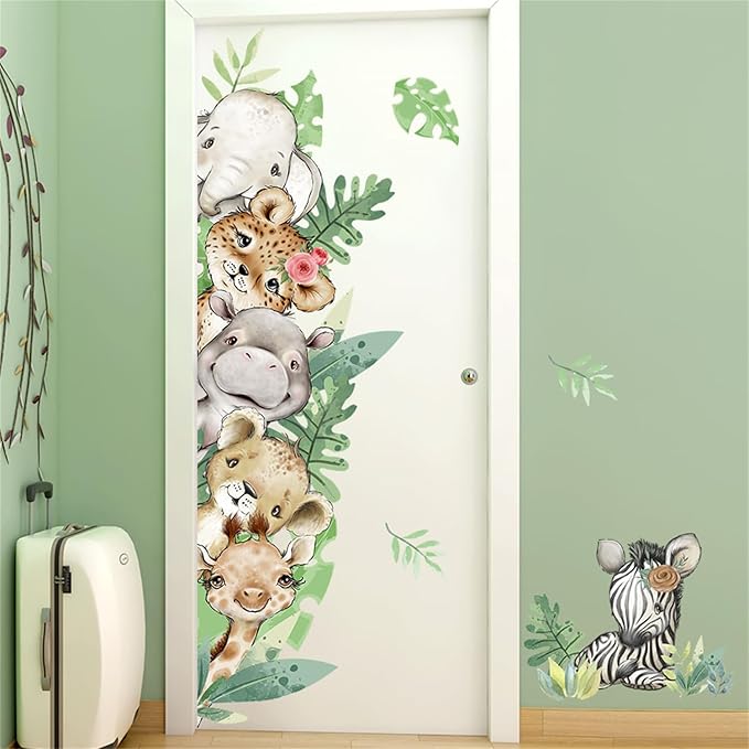 Jungle Animals with Tree Plant Wall Decals Monkey Lion Tiger Wall Stickers Baby Nursery Kids Room Living Room Home Decor (Animal2)