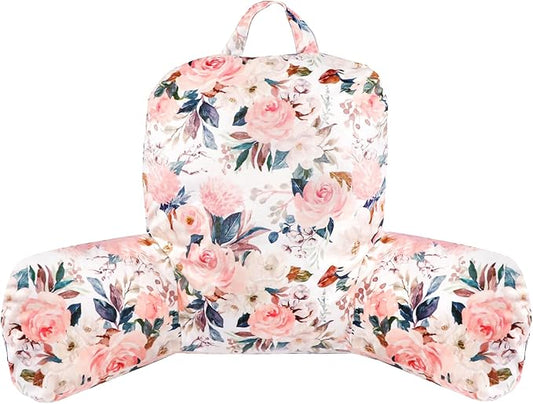 DILIMI Kid Reading Pillow, Back Support Pillow for Sitting in Bed, Soft Plush Bed Chair Sofa Pillow with Arms, Comfortable Rest Pillow for Kids & Teens, Pink Floral