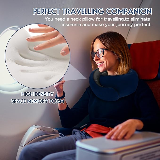 2024 New Memory Foam Travel Neck Pillow for Airplanes,Ultimate Comfort and Support, Ideal for Airplane and Car Travel ,Compact, Convenient, and Versatile Airplane Sleeping Pillow.