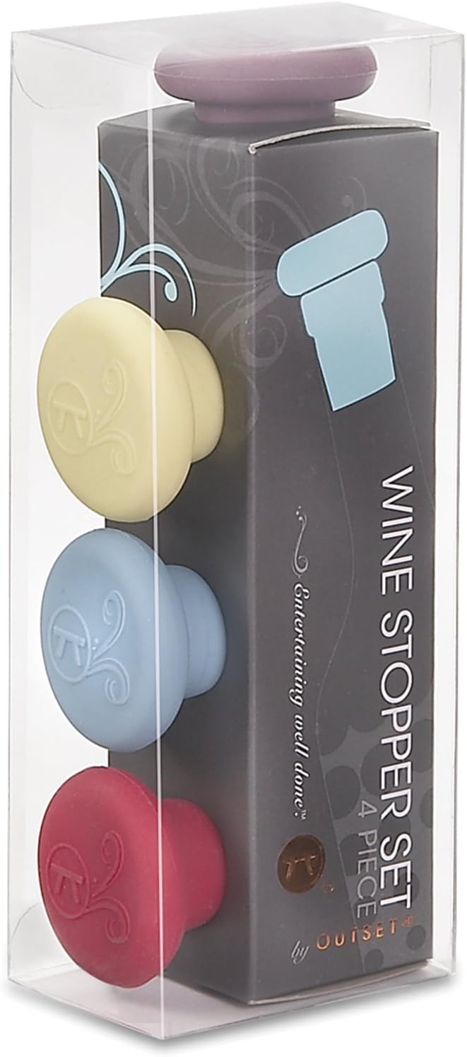 Outset B229 Silicone Wine Bottle Stoppers, Set of 4, Assorted