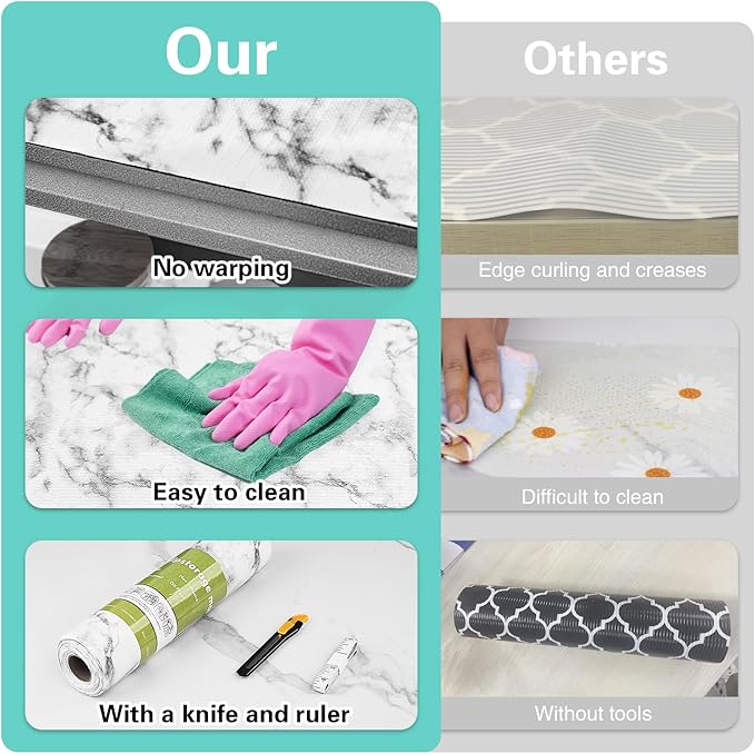 Shelf and Drawer Liner for Kitchen Cabinet-24 in x 30 FT Non-Adhesive Cabinet Liners for Shelves Non-Slip Waterproof Kitchen Drawer Liners Contact Paper Shelf Paper with Knife and Tape Measure