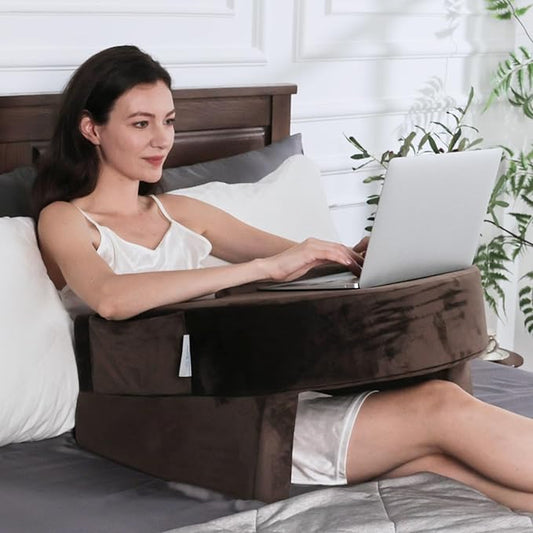 Weighted Idea Reading Pillow for Gaming, Extra Large Arm Rest Pillow for Adult,Lap Desk Pillow Gaming Pillow with 2 Side Pockets for Gaming, Reading, Working Sitting in Bed Floor Sofa (Brown)