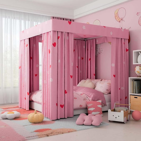 Love Canopy Bed Curtains - 4 Corner Post Bed Curtains Canopy Full Bed Canopy Curtains for Children Girls Bedroom Decoration(Love, Full)