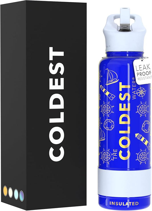 Coldest Sports Water Bottle with Straw Lid Vacuum Insulated Stainless Steel Metal Thermos Bottles Reusable Leak Proof Flask for Sports Gym (Captain Blue, 40 oz)