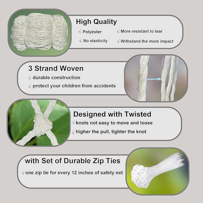 Rope Net Kids Safety Rope Netting Stairs Balcony Fence Safety Net Child Railing Playground Protection Rope Netting Indoor and Outdoor Decor Net White (6mm,3X4m)