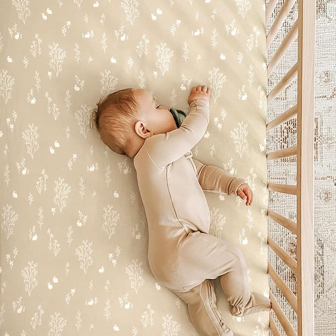GRSSDER Stretch Ultra Soft Jersey Knit Fitted Crib Sheets Set 2 Pack,Fit All Standard Crib Mattress Pads Safe and Snug, Crib Fitted Sheet for Boys and Girls, Stylish Watercolor Rabbit Pattern