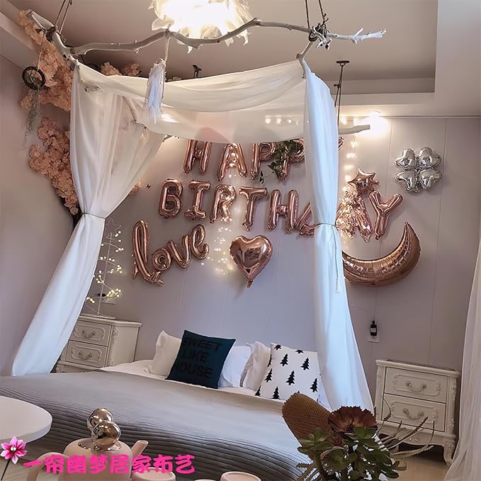 Bed Canopy for Girls 2pcs King Canopy Bed Curtains 30*228in White Tulle Canopy Bed Scarf for Queen & Full Bed,Sheer Bed Drapes,Twin Girls Canopy Bed Decor for Baby Crib,Kid Adult Beds(Not With Frame)