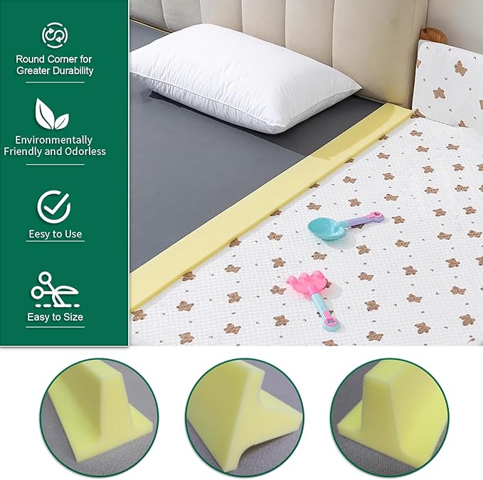 Bed Filler for Headboard, Suitable for Gap 1-2" of King Queen Twin Bed, 78.7'' Long Wedge Sleeping Pillow, Foam Bed Mattress Gap Filler
