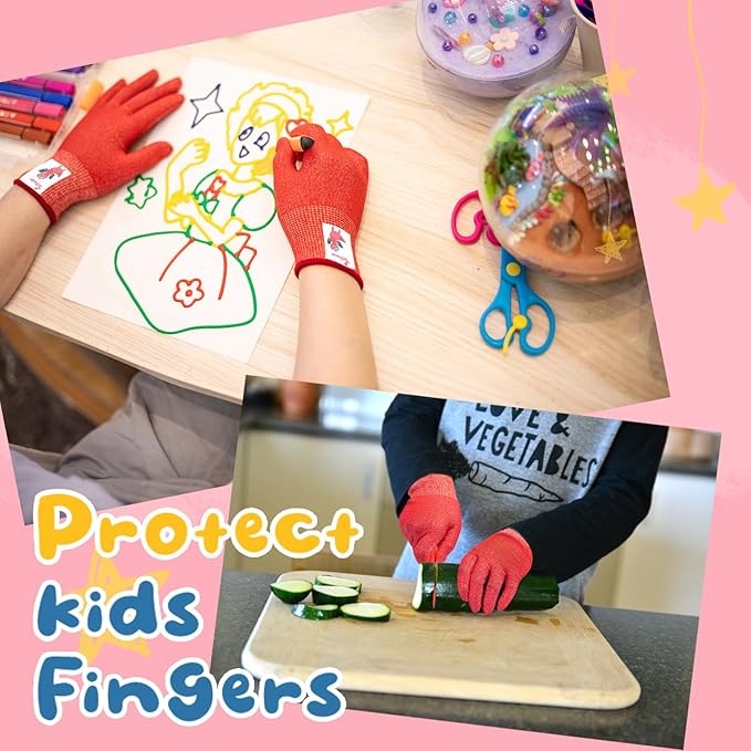 Schwer 2 Pairs MINI-KIDDO Kids Gardening Gloves MN1917, ANSI A6 Cut Resistant Kids Work Gloves, Kids Fishing Gloves, Food Grade Kids Gloves for Gardening, Wood Carving, Kitchen and DIY (XS, 6–8 Years)