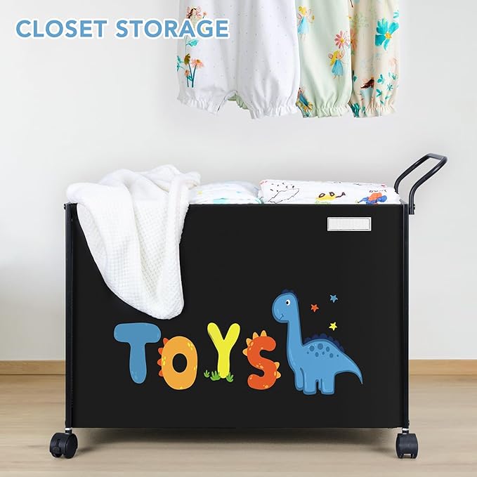 Toy Box Toy Storage - 72L Kids Toy Organizer with Wheels Toy Chest Bins with Lids, Toy Boxes for Girls Boys,Toddlers, Stuffed Animals, Living Room (Black)