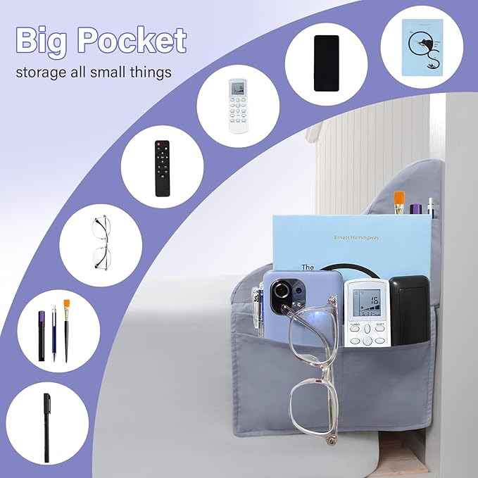 Vekkia King Size Bed Wedge Pillow for Headboard Gap, Mattress Gap Filler W/Big Pockets, Triangle Bloster Pillow, Bed Gap Filler to Close The Gap (0-6") Between Your Headboard and Mattress, Light Grey