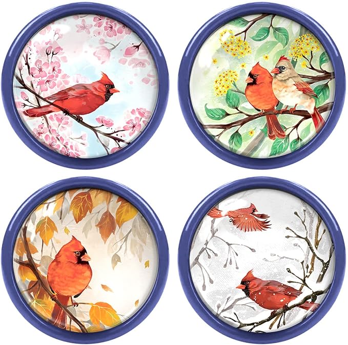 WIRESTER Set of 4 Ceramic Cork Decorative Wine Bottle Stoppers For Bar, Holiday, Party, Wedding - Red Cardinal Birds