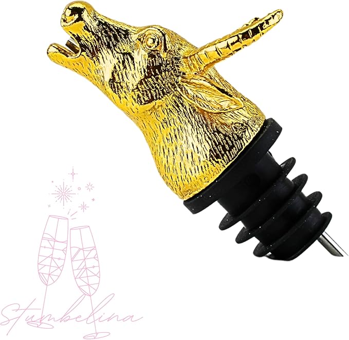 Wine & Olive Oil Pourer | Gold Color Stainless Steel | Bottle Stopper Aerator for Whiskey and Liquor | Decanter and Bar Tools Accessories and Gift Set Ideas for Her and Him (BULL)