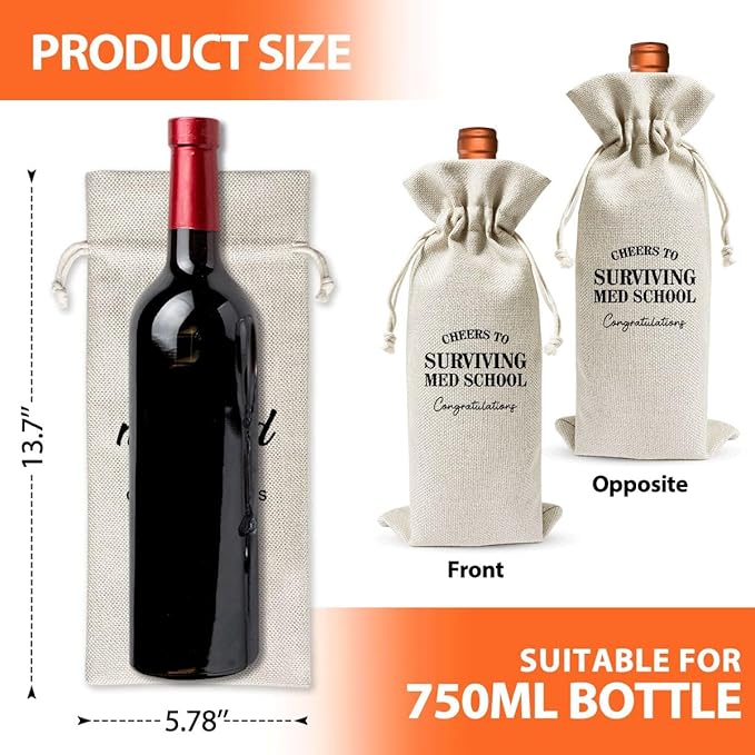 Med School Graduation Gift Wine Bag For Her Him Girl Women, Nurse Doctor Pharmacist Dentist Graduation Gift, Party Gift Decoration, Nurse Day Week Gift, Cotton Linen Wine Gift Bag With Drawstring