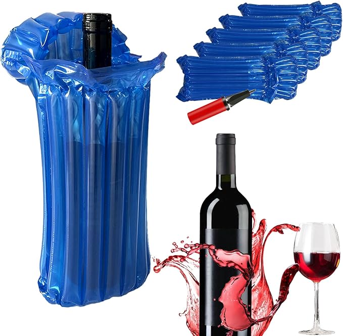 Wine Travel Bags for wine Bottles Airplane,Blue Wine Protector for Luggage,8 Packs Reusable Inflatable Wine Shipping Sleeves
