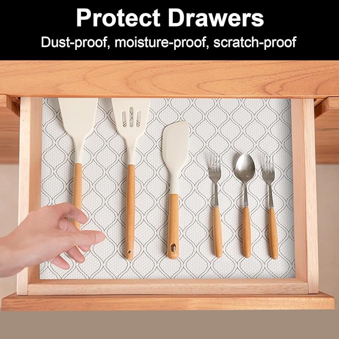 Cooyes Shelf Liner Drawer Liners, Shelf Liners for Kitchen Cabinets, Non Adhesive Cabinet Liner, EVA Waterproof Oil-Proof Non-Slip Refrigerator Liners for Shelves (White, 17.7 Inches x 30 FT)