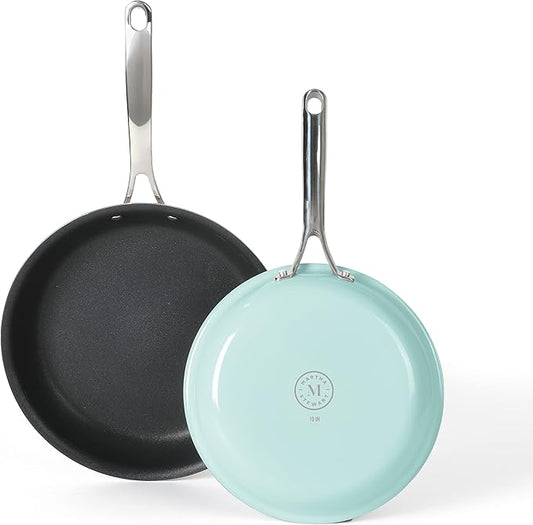 MARTHA STEWART Lockton 2 Piece 10" & 12" Heavy Gauge Aluminum Premium Nonstick Fry Pan Set - Martha Blue, Fry Pan Set (10" & 12")