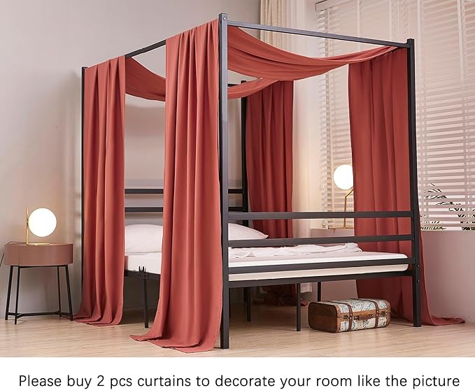 Akiky Montessori Floor Bed Canopy Curtains Linen Canopy for Kids House Bed Canopy Scarf for Toddler Adult Bed Frame Canopy Panel Nursery Room Decor (Twin,Terracotta)