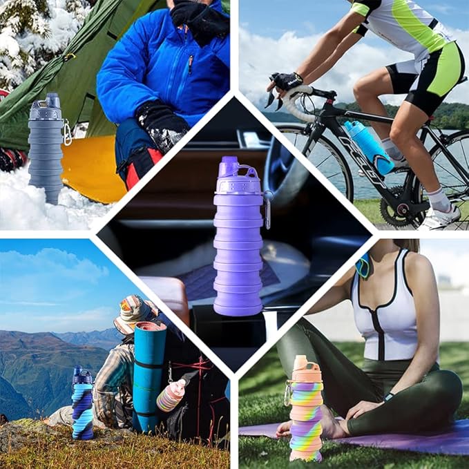 Collapsible Water Bottles 2 pack Travel Water Bottle Portable Hiking Water Bottle 500ML Reusable BPA Free Silicone Water Bottles (Style1, Pink camouflage+ Blue camouflage)
