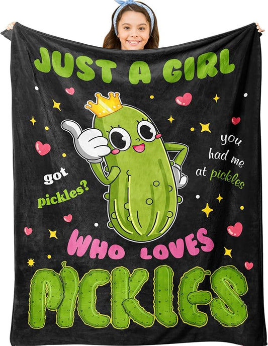 Pickle Gifts Blanket, Pickle Gifts for Pickle Lovers, Funny Pickles Gifts for Kids, Just a Girl Who Loves Pickles Blanket, Best Pickle Gifts Birthday Christmas Ideas Blanket 50"X60"