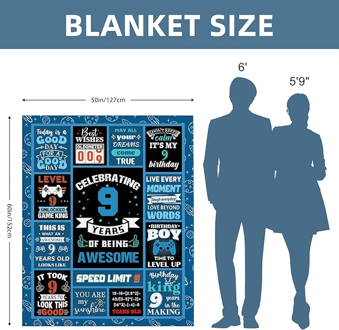 9 Year Old Boy Gifts Birthday Gifts for 9 Year Old Boys, Kids Blanket 50 x 60 Inches Warm Flannel Throw Blankets for Boys 9 Year Old Boy Birthday Gifts Ideas