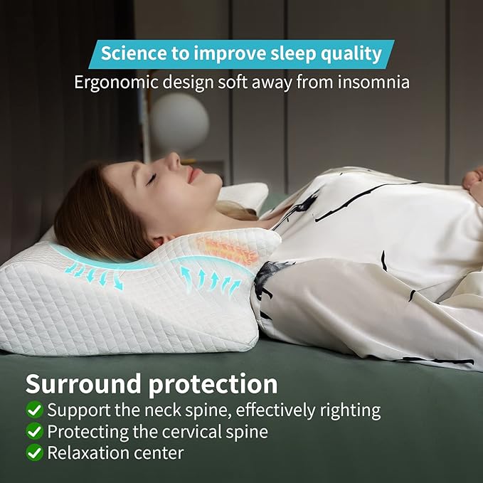 Widen Cervical Pillow Memory Foam Pillow for Neck Head Shoulder Pain Relief Hollow Contour Cooling Ergonomic Orthopedic Contoured Neck Bed Pillow for Side Back and Stomach Sleepers