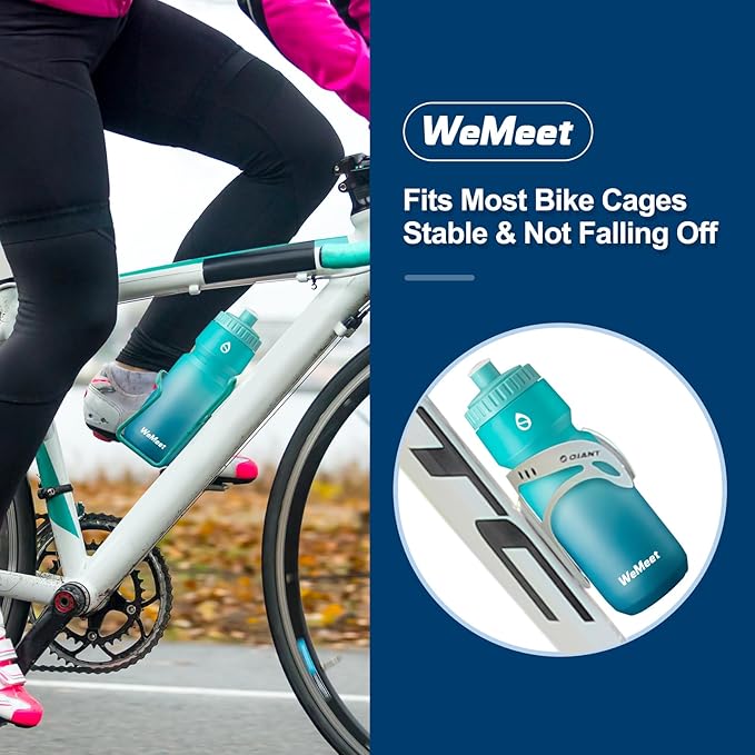 24oz Cycling Sports Bottle, Fits Most Bike Cages, Leak Proof Sport Water Bottle, BPA Free, Mountain Bike Squeeze Bottle with Capacity Scale (Black & Green Blue, 2 Pack)