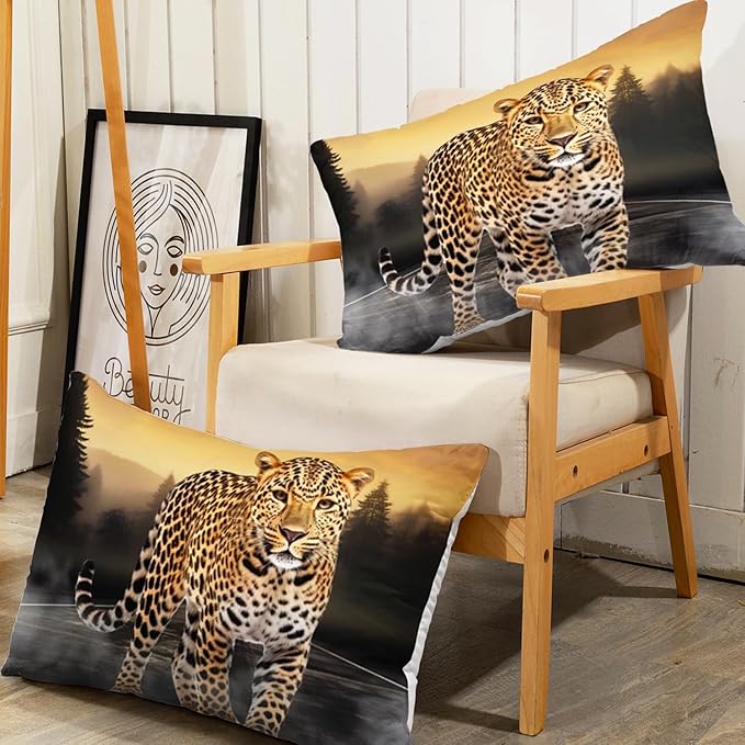 AILONEN Leopard Fitted Sheet Set Twin Size, 3D Cheetah Printed Bed Sheet Set,Wildlife Bedding Leopard Sheet Set,Wild Animal Leopard Bed Sheet Set Boys Fitted Sheet with 2 Pillowcases,3 Pieces