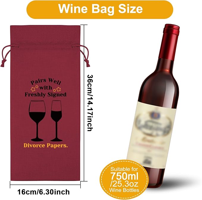 Divorce Gifts for Women Wine Bag Divorce Party Gifts for Him Breakup Gifts for Her Wine Bottle Decoration Bag New Beginning Gift Ideas Pairs Well with Freshly Signed Divorce Papers(Red)