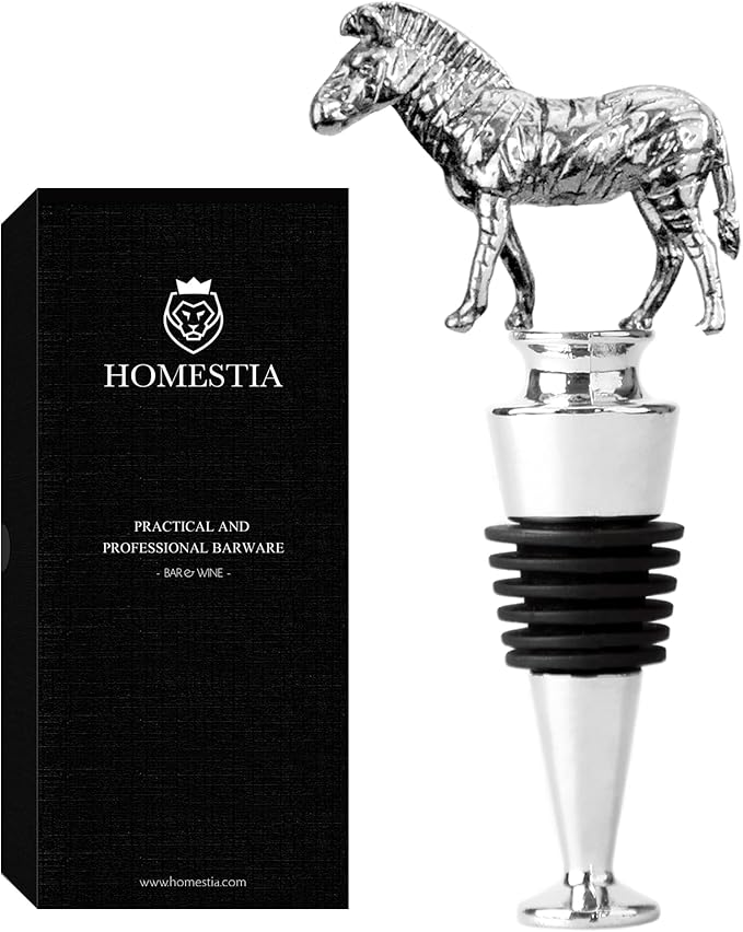 Homestia Wine Bottle Stoppers for Glass Bottles, Zebra Bottle Stopper Reusable Wine Corks Wine Tool, Zinc-Alloy Silicone Wine Stoppers, Wine Toppers with Decors