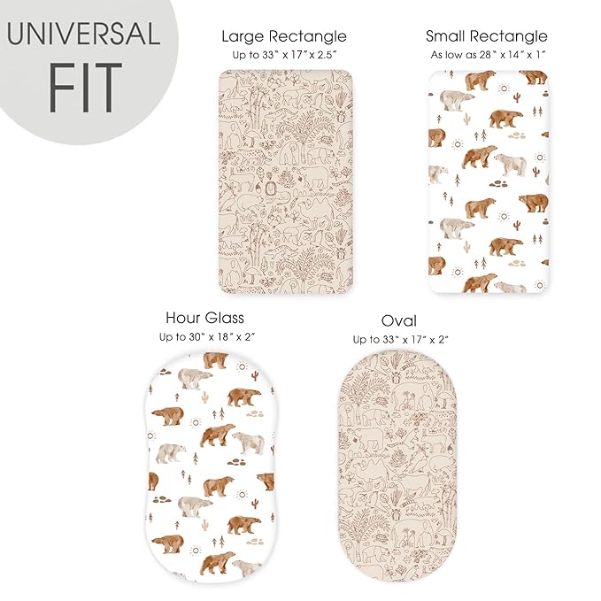 Stretch Ultra Soft Fitted Bassinet Sheet Set 2 Pack, Universal Fit for Bassinets Baby Cradle Moses Basket Oval Rectangle Mattress Safe and Snug, Stylish Bassinet Sheets of Sunny Bear Print