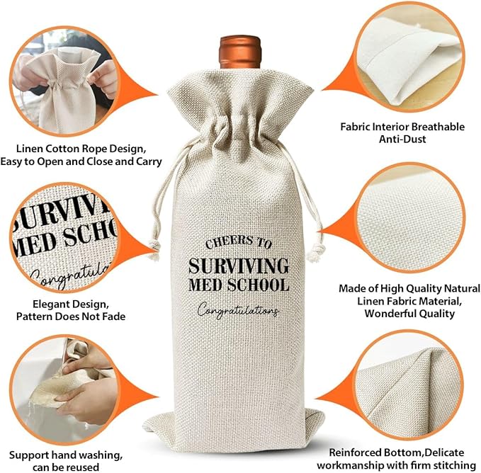 Med School Graduation Gift Wine Bag For Her Him Girl Women, Nurse Doctor Pharmacist Dentist Graduation Gift, Party Gift Decoration, Nurse Day Week Gift, Cotton Linen Wine Gift Bag With Drawstring