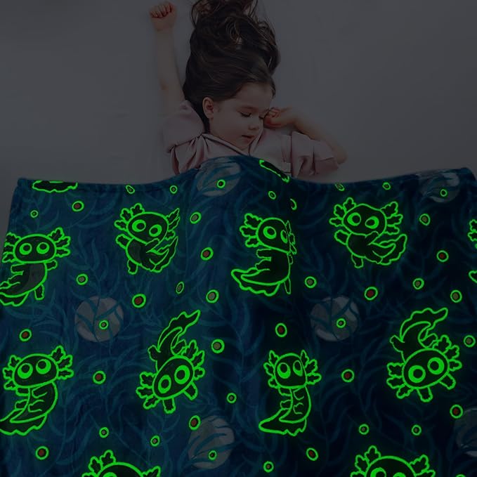 BORORO Black Axolotl Gifts Glow in The Dark Blanket Cute Axolotl Blanket for Boys Girls