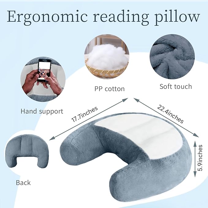 Reading Pillow Lap Pillow for Reading Gaming Pillow for Arms Crochet Pillow Provides Wrist & Elbow Support Suitable for Reading Gaming Working While Sitting on The Bed Floor or Sofa (Grey)