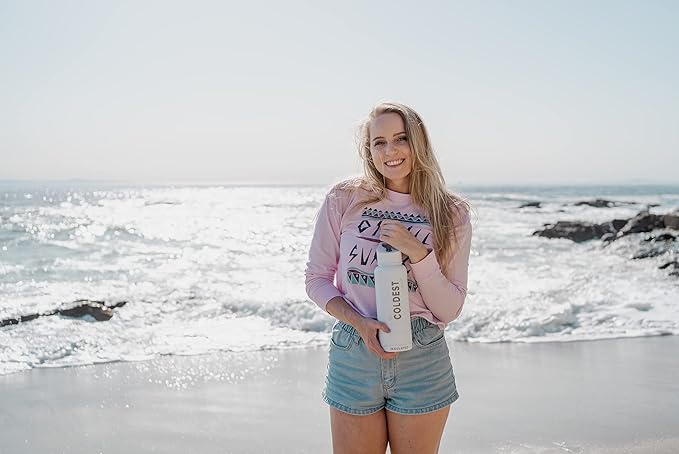 Coldest Sports Water Bottle - (Straw Lid), Leak Proof, Vacuum Insulated Stainless Steel, Hot Cold, Double Walled, Thermo Mug, Metal Canteen (40 oz, Purple OmbrΓ© Glitter)