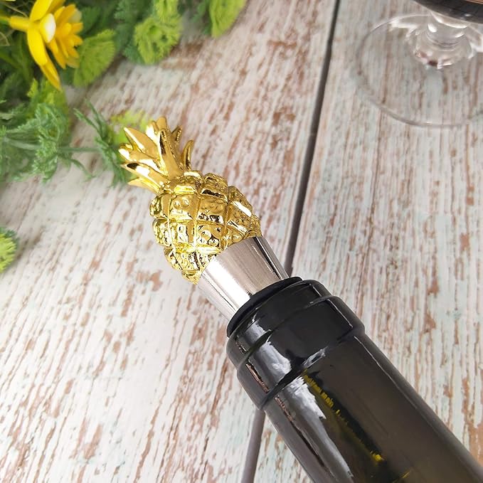 Pineapple Wine Bottle Stopper, Reusable Zinc-Alloy Storage wine Stoppers ,Beautiful Golden Decoration wine Gift for Home Decoration, Wedding, Beach Themed Event Favor