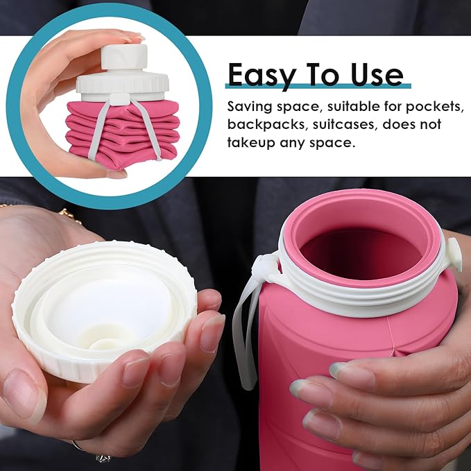 4pack Collapsible Water Bottles Foldable Silicone Travel Water Bottle Leakproof Flexible BPA Free Portable,Folding Water Bottle Lightweight for Camping,Hiking,Sports Travel Bottles 23oz