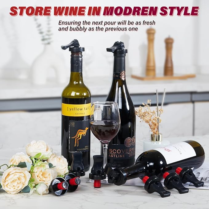 Wine Stopper,6 Pack Wine Stoppers for Wine Bottles,Plastic Vacuum Wine Bottle Stopper Wine Saver with Airtight Seal,Keep Wine Fresh Wine Bottle Sealer Set