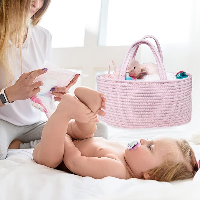 ABenkle Baby Diaper Caddy, Nursery Storage Bin and Car Organizer for Diapers Wipes, Cotton Rope Basket Changing Table Caddy