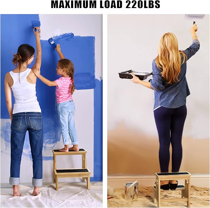 Kids Step Stools for Toddlers Bathroom Bamboo Wood Toddler Stepping Stool Kitchen Counter Sink Baby 2 Step Stool Foot Bed Stool for Adults Child Potty Training Toilet Stool, Natural with Pads