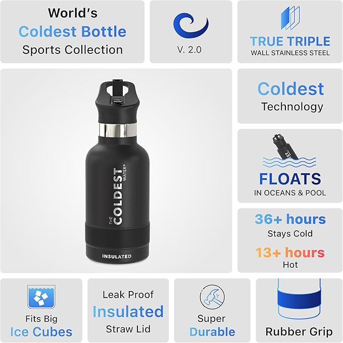 COLDEST Kids Water Bottle for School - 12 oz (Straw Lid), Insulated Stainless Steel Reusable Leak-Proof for Girls, Boys