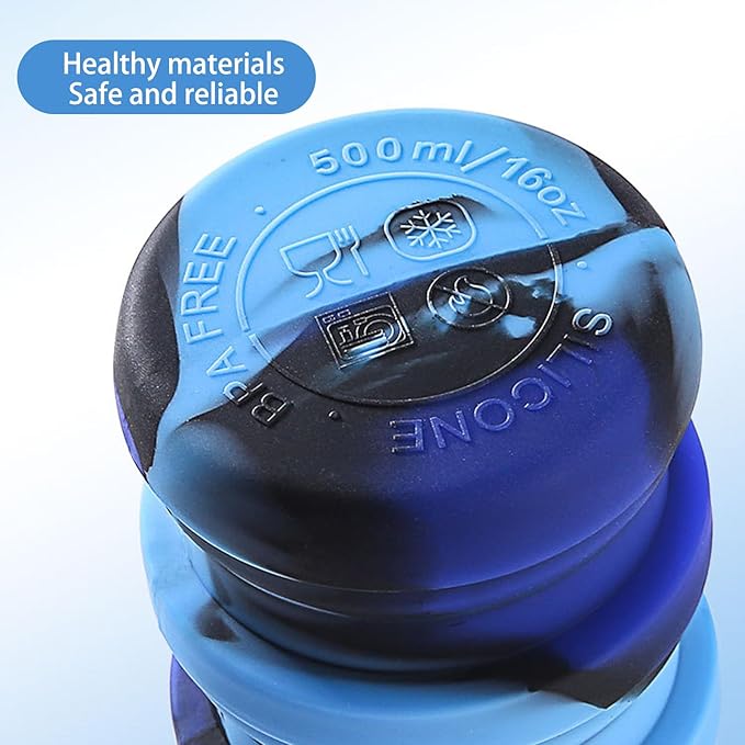 Collapsible Water Bottles Two Pack Travel Sports Portable Sport Water Bottle comes with mountaineering Buckle 500ml silicone Water-proof camping water bottle (Purple and Purple Color)