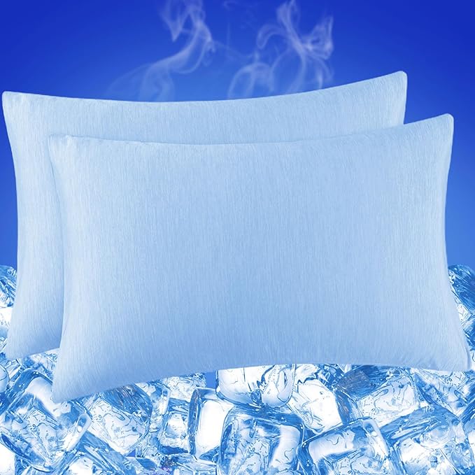 Cooling Pillow Cases for Hot Sleepers - Double Side Arc-Chill Q-Max>0.5 Cooling Fiber Cool Pillow Cases 2 Pack - Breathable Soft Cold Pillow Cases with Hidden Zipper (Blue, 20" x 36")