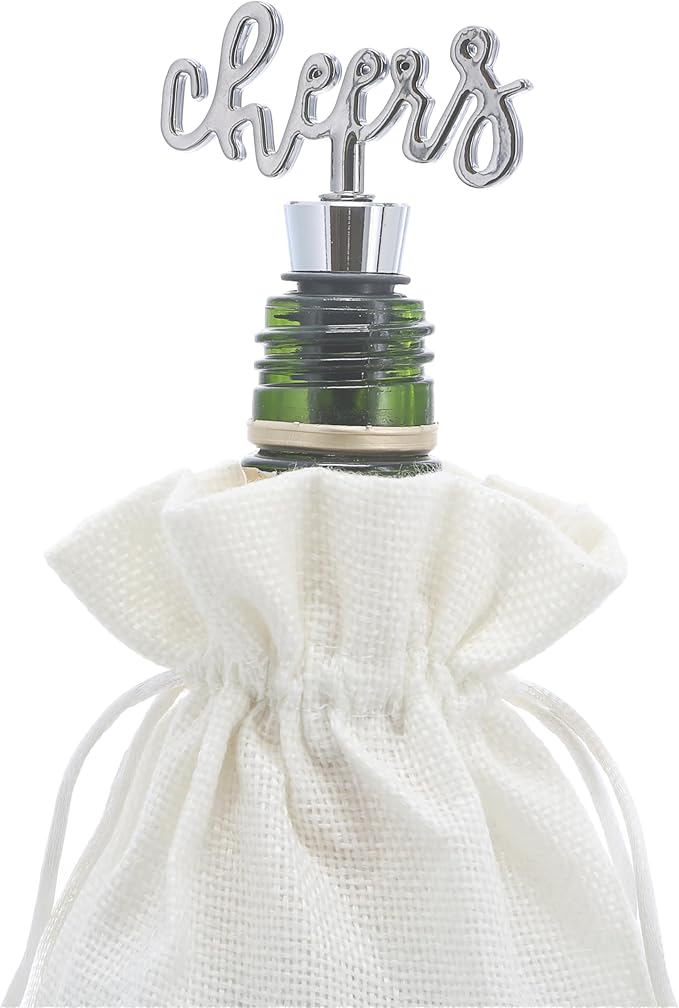 Pavilion Gift Company Drink with Friends-13 Wine Gift Bag Set, 13", Cream/Beige, Black, Silver