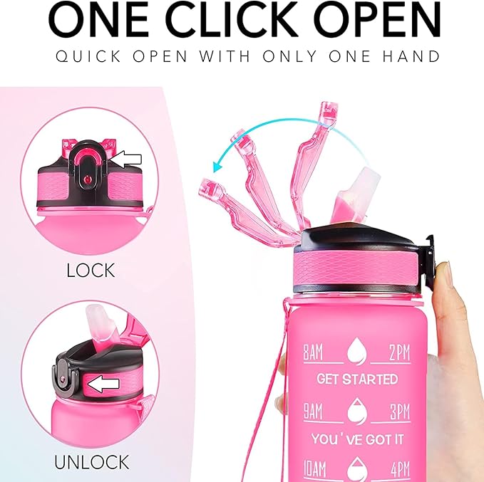Nana 32 oz Water Bottle with Times Marker to Drink and Straw, Carrying Strap, Leakproof Tritan BPA-Free, Ensure You Drink Enough Water for Fitness, Gym, Camping, Outdoor Sports
