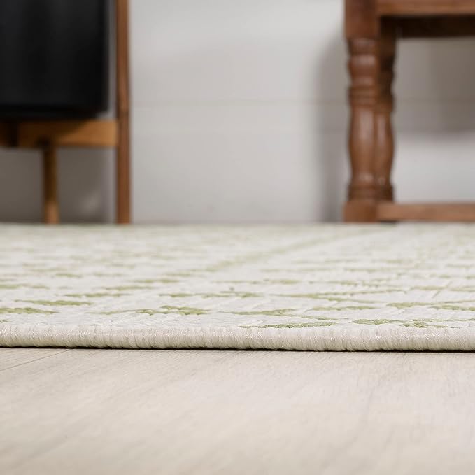JONATHAN Y SMB108M-3 Ourika Moroccan Geometric Textured Weave Indoor Outdoor Area-Rug, Bohemian Coastal Traditional Easy-Cleaning,Bedroom,Kitchen,Backyard,Patio,Non Shedding, 3 X 5, Cream/Green