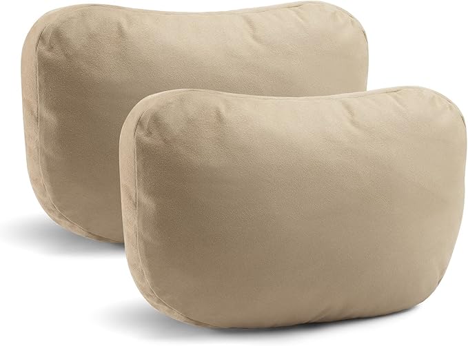 2Pcs Car Neck Pillows for headrests,for Travel Interior Accessories and Suede Support Head Pillows,Balance Neck Pillow Designed to Relieve Neck Pain and Muscle Tension.(Beige)