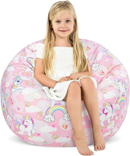 Bean Bag Chair for Kids Stuffed Animal Storage Beanbag Chairs,Toddler Toy Storage Organizer for Girls and Boys,Large 32'' Cover Only(No Filling