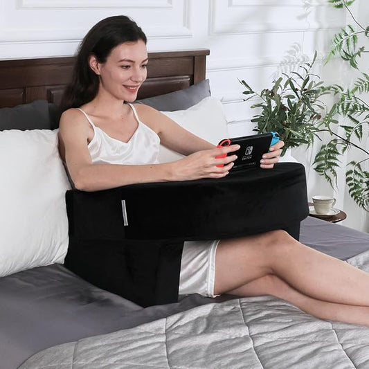 Weighted Idea Reading Pillow for Gaming, Extra Large Arm Rest Pillow for Adult,Lap Desk Pillow Gaming Pillow with 2 Side Pockets for Gaming, Reading, Working Sitting in Bed Floor Sofa (Black)