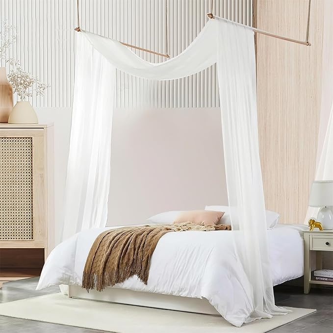 Bed Canopy for Girls 2pcs King Canopy Bed Curtains 30*228in White Tulle Canopy Bed Scarf for Queen & Full Bed,Sheer Bed Drapes,Twin Girls Canopy Bed Decor for Baby Crib,Kid Adult Beds(Not With Frame)
